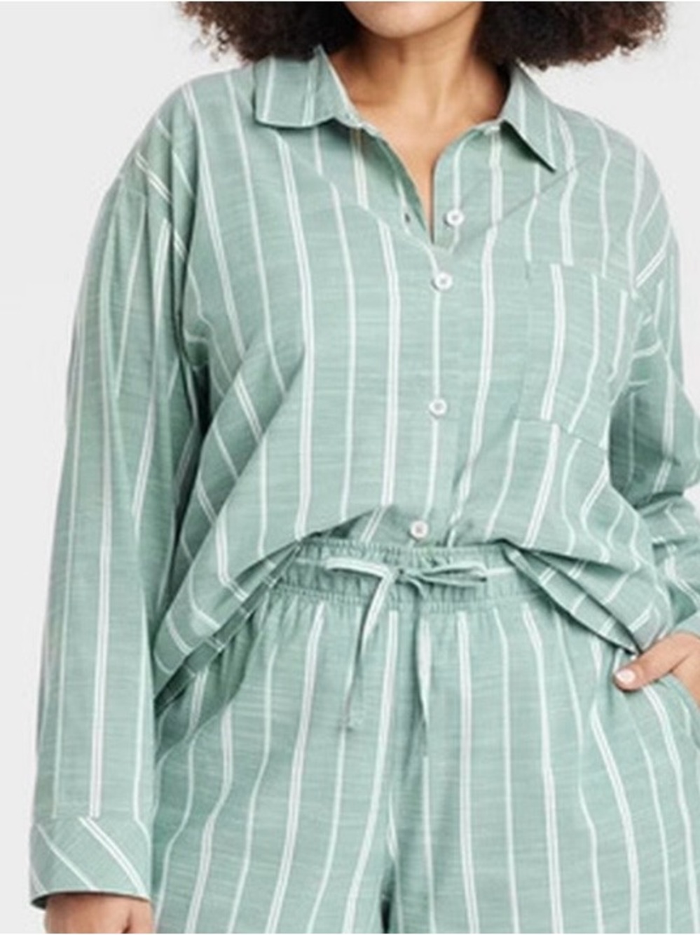 Mint Green Striped Button-Up Pajama Top